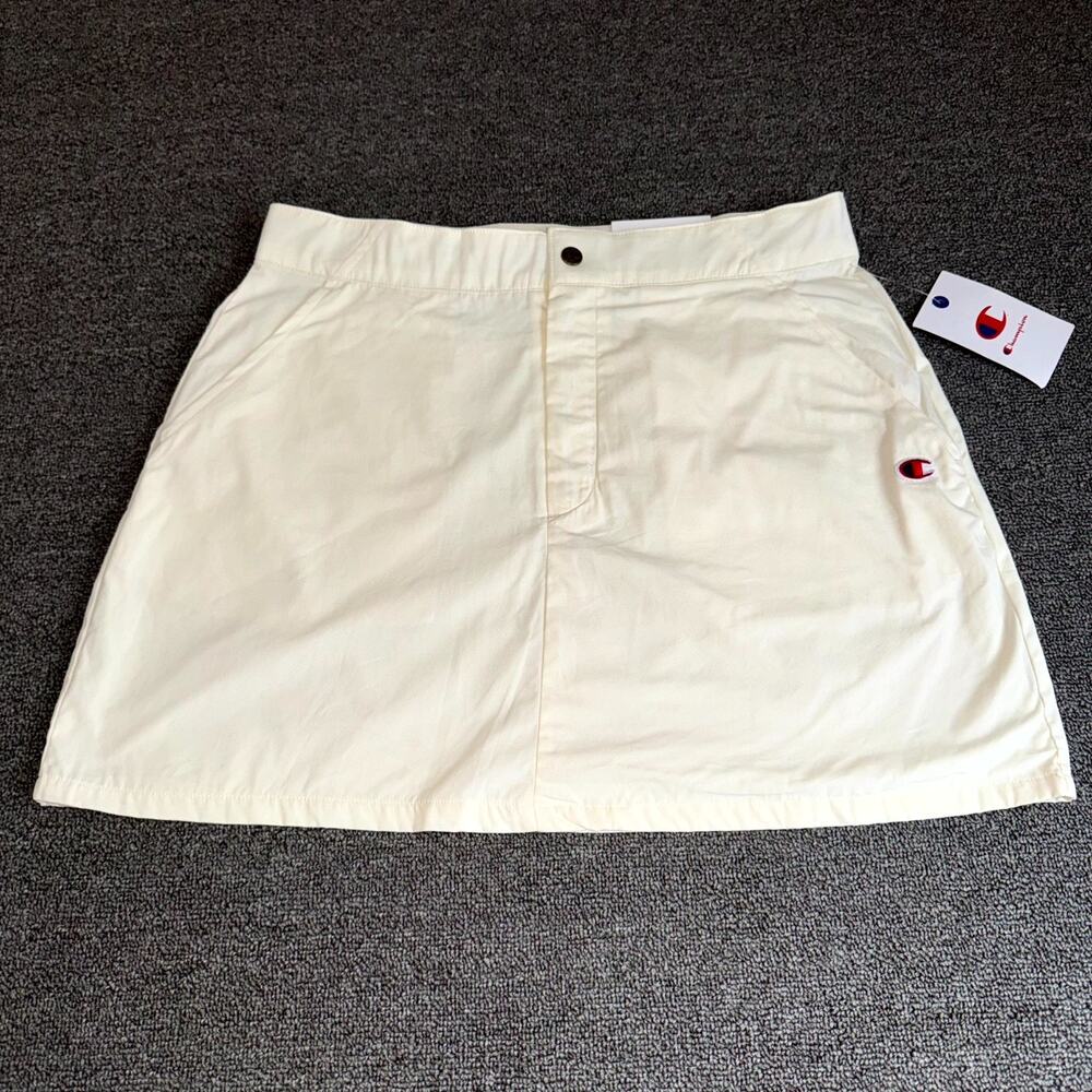 Champion Campus Skirt Womens 12 Ivory Cotton Pockets Casual Logo Mesh Lined NWT